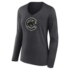 Chicago Cubs Women's Monochrome Long Sleeve V-Neck T-Shirt - Charcoal - MLB Online