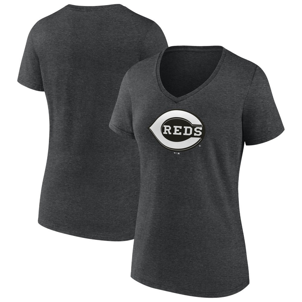 Cincinnati Reds Women's Monochrome V-Neck T-Shirt - Charcoal - MLB on Sale