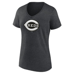 Cincinnati Reds Women's Monochrome V-Neck T-Shirt - Charcoal - MLB on Sale