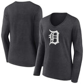 Detroit Tigers Women's Monochrome Long Sleeve V-Neck T-Shirt - Charcoal - MLB Discount