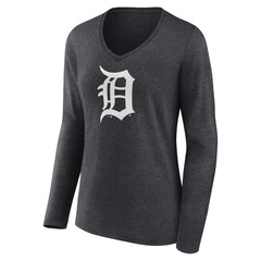 Detroit Tigers Women's Monochrome Long Sleeve V-Neck T-Shirt - Charcoal - MLB Discount