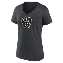 Milwaukee Brewers Women's Monochrome V-Neck T-Shirt - Charcoal - MLB Sale