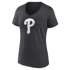 Philadelphia Phillies Women's Monochrome V-Neck T-Shirt - Charcoal - MLB on Sale