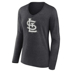 St. Louis Cardinals Women's Monochrome Long Sleeve V-Neck T-Shirt - Charcoal - MLB Discount