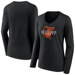 Baltimore Orioles Women's Stellar Long Sleeve V-Neck T-Shirt - Black - MLB Sale