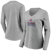 Chicago Cubs Women's Evanston Stencil Long Sleeve V-Neck T-Shirt - Gray - MLB Discount