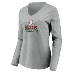 Cincinnati Reds Women's Evanston Stencil Long Sleeve V-Neck T-Shirt - Gray - MLB Online