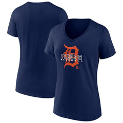 Detroit Tigers Women's Stellar V-Neck T-Shirt - Navy - MLB Discount