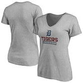 Detroit Tigers Women's Evanston Stencil V-Neck T-Shirt - Gray - MLB on Sale