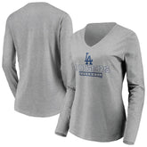 Los Angeles Dodgers Women's Evanston Stencil Long Sleeve V-Neck T-Shirt - Gray - MLB Discount