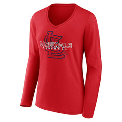 St. Louis Cardinals Women's Stellar Long Sleeve V-Neck T-Shirt - Red - MLB Online