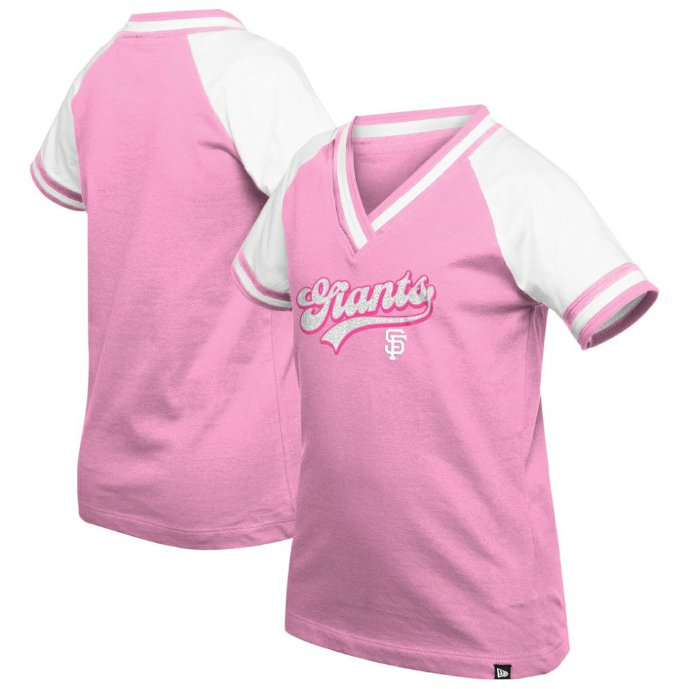 San Francisco Giants New Era Girls Youth Mommy & Me Raglan V-Neck T-Shirt - Pink - New Era Discount
