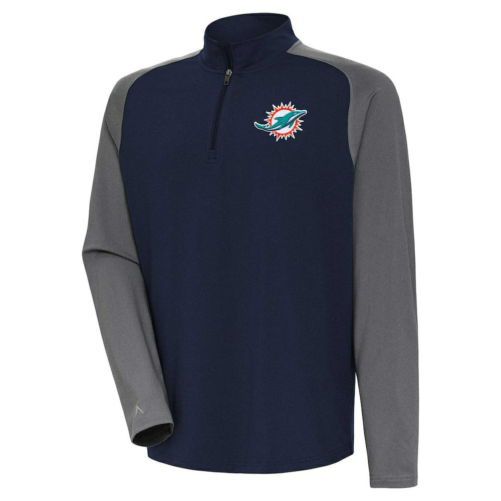 Miami Dolphins Antigua Dauntless Quarter-Zip Top Navy/Gray