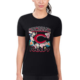 Cincinnati Reds G-III 4Her by Carl Banks Women's Super-Slim Fit Lightweight Flowers Graphic T-Shirt - Black - MLB Lifestyle