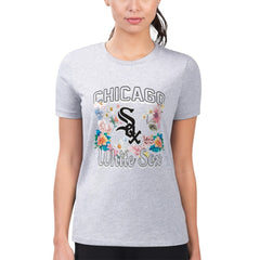 Chicago White Sox G-III 4Her by Carl Banks Women's Super-Slim Fit Lightweight Flowers Graphic T-Shirt - Heather Gray - MLB Lifestyle