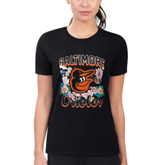Baltimore Orioles G-III 4Her by Carl Banks Women's Super-Slim Fit Lightweight Flowers Graphic T-Shirt - Black - MLB on Sale