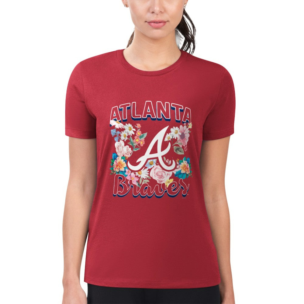 Atlanta Braves G-III 4Her by Carl Banks Women's Super-Slim Fit Lightweight Flowers Graphic T-Shirt - Red - MLB on Sale