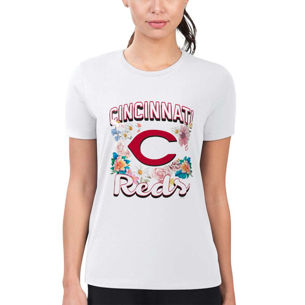 Cincinnati Reds G-III 4Her by Carl Banks Women's Super-Slim Fit Lightweight Flowers Graphic T-Shirt - White - MLB Discount