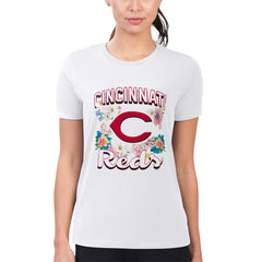 Cincinnati Reds G-III 4Her by Carl Banks Women's Super-Slim Fit Lightweight Flowers Graphic T-Shirt - White - MLB Discount