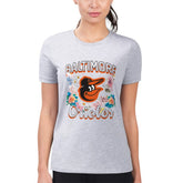 Baltimore Orioles G-III 4Her by Carl Banks Women's Super-Slim Fit Lightweight Flowers Graphic T-Shirt - Heather Gray - MLB on Sale