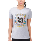 San Diego Padres G-III 4Her by Carl Banks Women's Super-Slim Fit Lightweight Flowers Graphic T-Shirt - Heather Gray - MLB Lifestyle