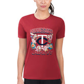 Minnesota Twins G-III 4Her by Carl Banks Women's Super-Slim Fit Lightweight Flowers Graphic T-Shirt - Red - MLB Lifestyle