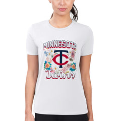 Minnesota Twins G-III 4Her by Carl Banks Women's Super-Slim Fit Lightweight Flowers Graphic T-Shirt - White - MLB on Sale