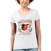 Baltimore Orioles G-III 4Her by Carl Banks Women's Super-Slim Fit Lightweight Flowers Graphic V-Neck T-Shirt - White - MLB on Sale
