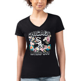 Chicago White Sox G-III 4Her by Carl Banks Women's Super-Slim Fit Lightweight Flowers Graphic V-Neck T-Shirt - Black - MLB Online