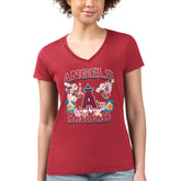 Los Angeles Angels G-III 4Her by Carl Banks Women's Super-Slim Fit Lightweight Flowers Graphic V-Neck T-Shirt - Red - MLB Online