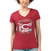 Cincinnati Reds G-III 4Her by Carl Banks Women's Super-Slim Fit Lightweight Flowers Graphic V-Neck T-Shirt - Red - MLB Sale