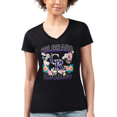 Colorado Rockies G-III 4Her by Carl Banks Women's Super-Slim Fit Lightweight Flowers Graphic V-Neck T-Shirt - Black - MLB Discount
