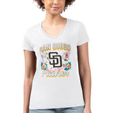 San Diego Padres G-III 4Her by Carl Banks Women's Super-Slim Fit Lightweight Flowers Graphic V-Neck T-Shirt - White - MLB Discount