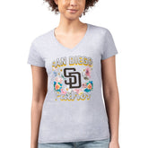 San Diego Padres G-III 4Her by Carl Banks Women's Super-Slim Fit Lightweight Flowers Graphic V-Neck T-Shirt - Heather Gray - MLB Sale