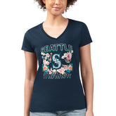Seattle Mariners G-III 4Her by Carl Banks Women's Super-Slim Fit Lightweight Flowers Graphic V-Neck T-Shirt - Navy - MLB Sale