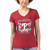 Philadelphia Phillies G-III 4Her by Carl Banks Women's Super-Slim Fit Lightweight Flowers Graphic V-Neck T-Shirt - Red - MLB Sale