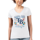Tampa Bay Rays G-III 4Her by Carl Banks Women's Super-Slim Fit Lightweight Flowers Graphic V-Neck T-Shirt - White - MLB on Sale