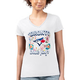 Toronto Blue Jays G-III 4Her by Carl Banks Women's Super-Slim Fit Lightweight Flowers Graphic V-Neck T-Shirt - White - MLB on Sale