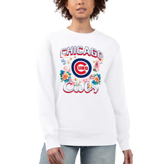 Chicago Cubs G-III 4Her by Carl Banks Women's Flowers Graphic Pullover Sweatshirt - White - MLB on Sale
