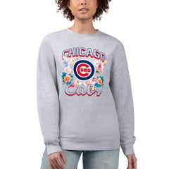 Chicago Cubs G-III 4Her by Carl Banks Women's Flowers Graphic Pullover Sweatshirt - Heather Gray - MLB Lifestyle