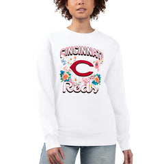 Cincinnati Reds G-III 4Her by Carl Banks Women's Flowers Graphic Pullover Sweatshirt - White - MLB Lifestyle