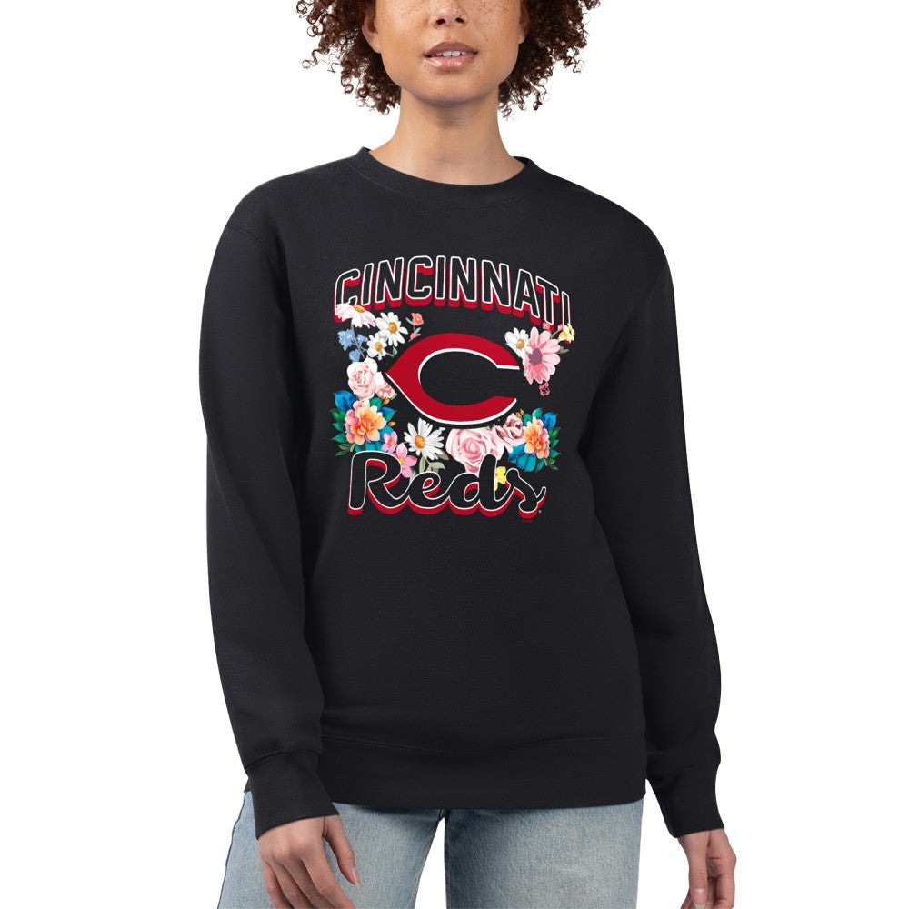 Cincinnati Reds G-III 4Her by Carl Banks Women's Flowers Graphic Pullover Sweatshirt - Black - MLB Sale