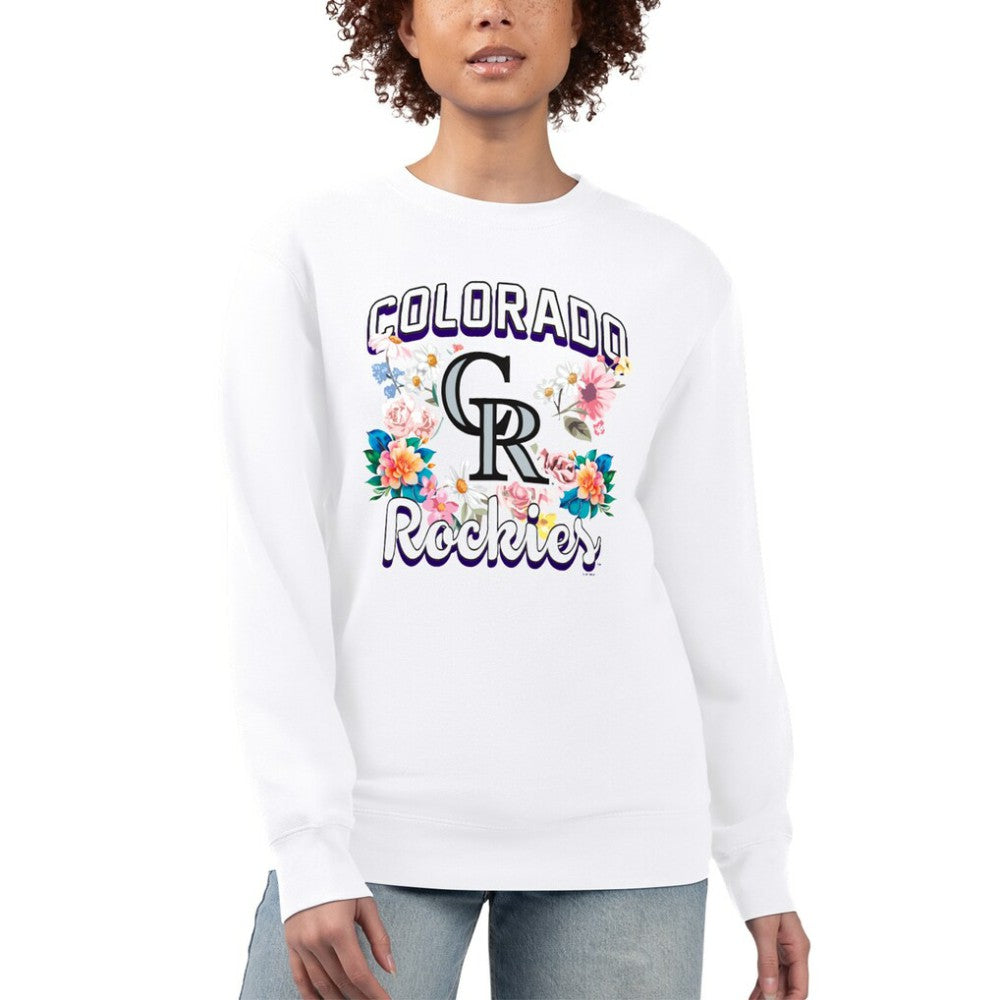 Colorado Rockies G-III 4Her by Carl Banks Women's Flowers Graphic Pullover Sweatshirt - White - MLB Sale
