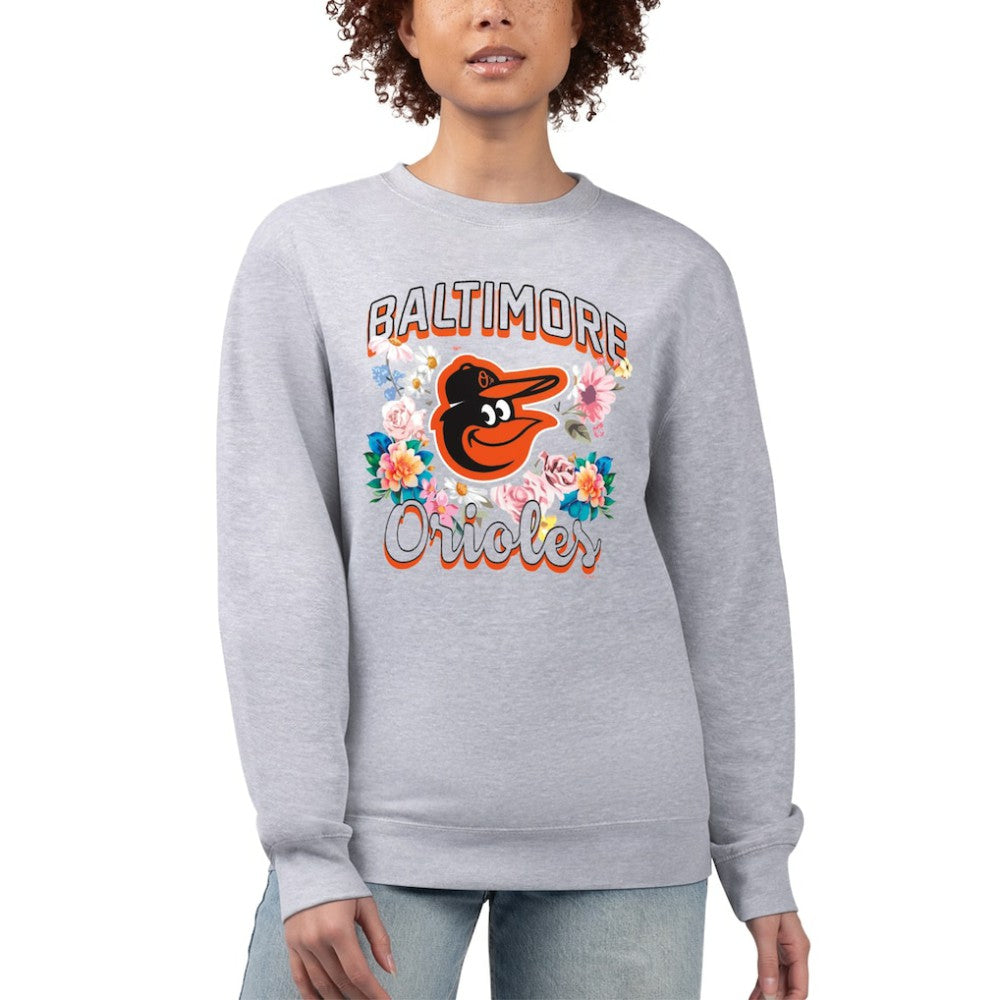 Baltimore Orioles G-III 4Her by Carl Banks Women's Flowers Graphic Pullover Sweatshirt - Heather Gray - MLB Discount