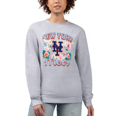 New York Mets G-III 4Her by Carl Banks Women's Flowers Graphic Pullover Sweatshirt - Heather Gray - MLB Sale