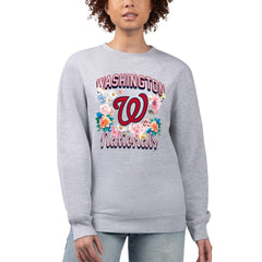 Washington Nationals G-III 4Her by Carl Banks Women's Flowers Graphic Pullover Sweatshirt - Heather Gray - MLB on Sale