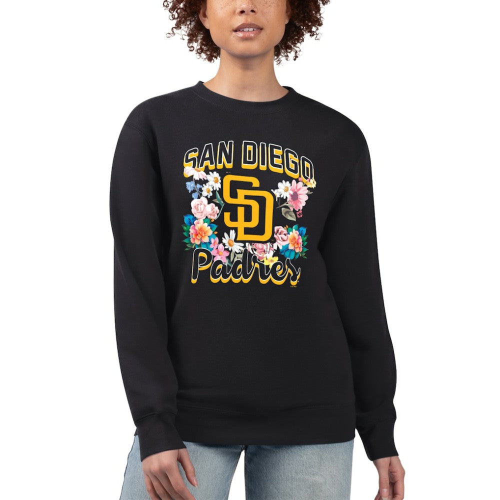San Diego Padres G-III 4Her by Carl Banks Women's Flowers Graphic Pullover Sweatshirt - Black - MLB Lifestyle