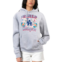 Los Angeles Dodgers G-III 4Her by Carl Banks Women's Flowers Graphic Pullover Hoodie - Heather Gray - MLB Lifestyle