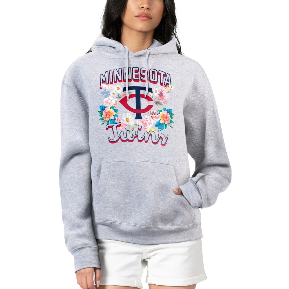 Minnesota Twins G-III 4Her by Carl Banks Women's Flowers Graphic Pullover Hoodie - Heather Gray - MLB on Sale