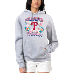 Philadelphia Phillies G-III 4Her by Carl Banks Women's Flowers Graphic Pullover Hoodie - Heather Gray - MLB Lifestyle